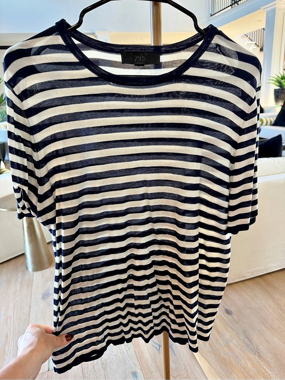 Zara Striped Cotton Tee in Blue & White Size XL